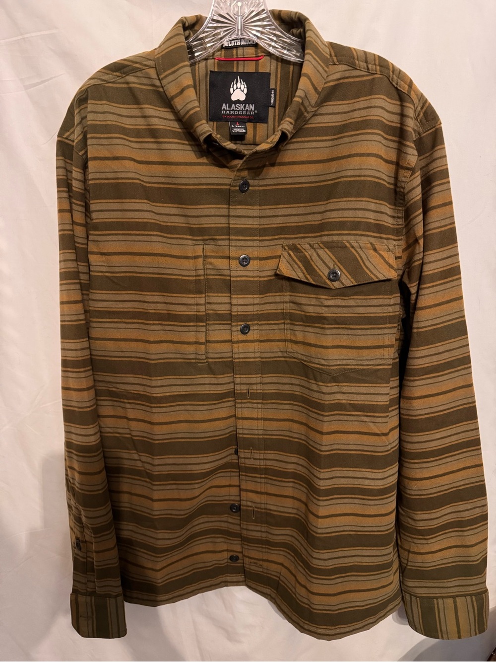 Duluth Alaskan Hardgear Untucked Striped Flannel Shirt Men L Tall